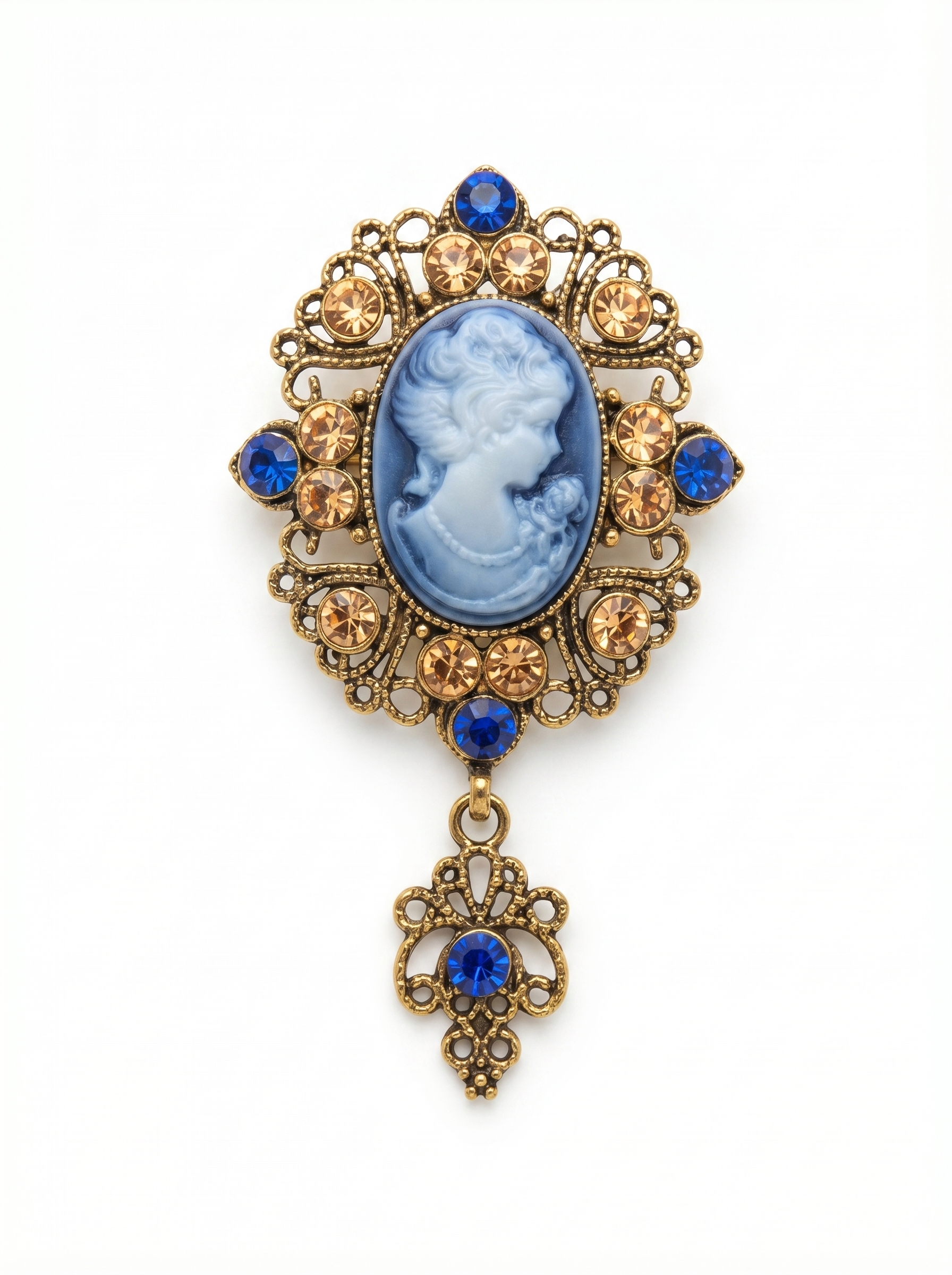 Prendedor Camafeo Pendiente Azul Piedras