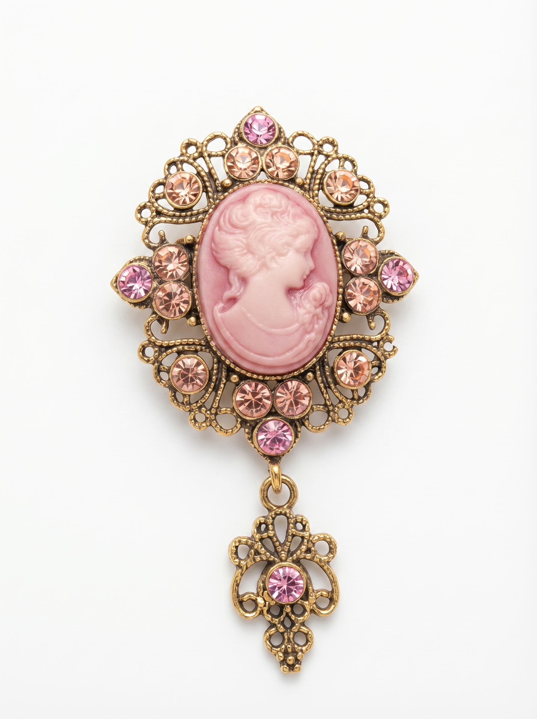 Prendedor Camafeo Pendiente Rosado Piedras