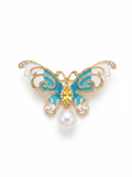Prendedor Mariposa Perla Blanca/Azul/Dorado