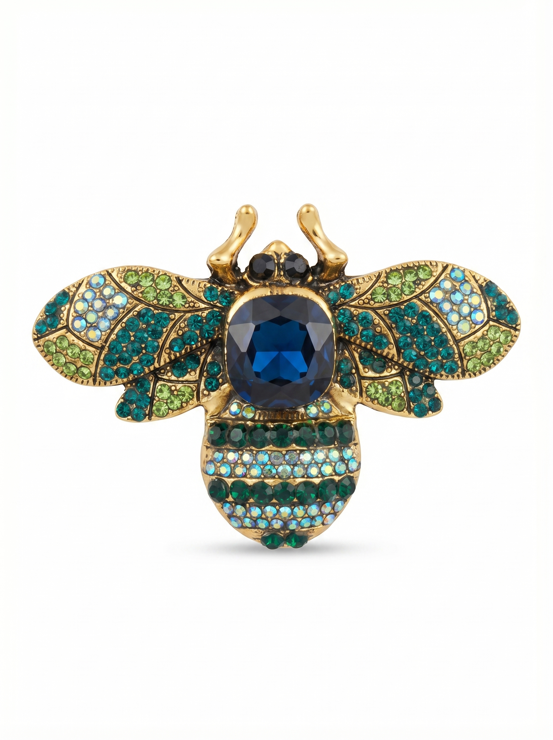 Prendedor Insecto Verde/Azul/Dorado Piedras