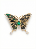 Prendedor Mariposa Verde/Plata Piedras