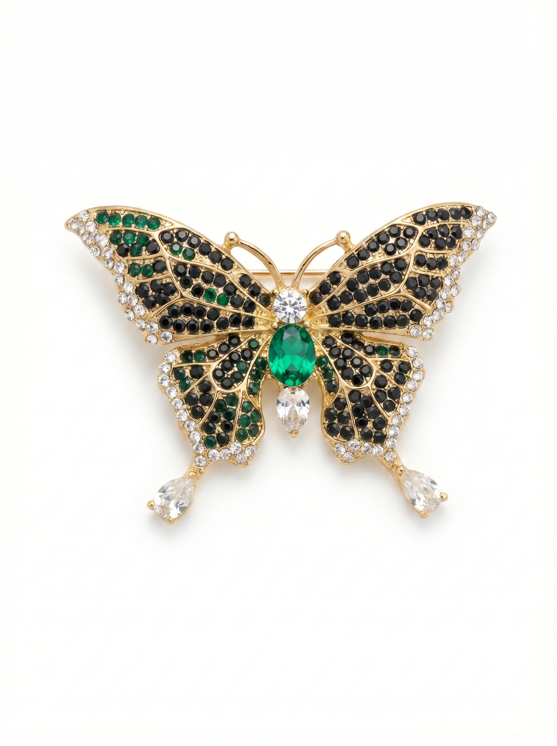 Prendedor Mariposa Verde/Plata Piedras