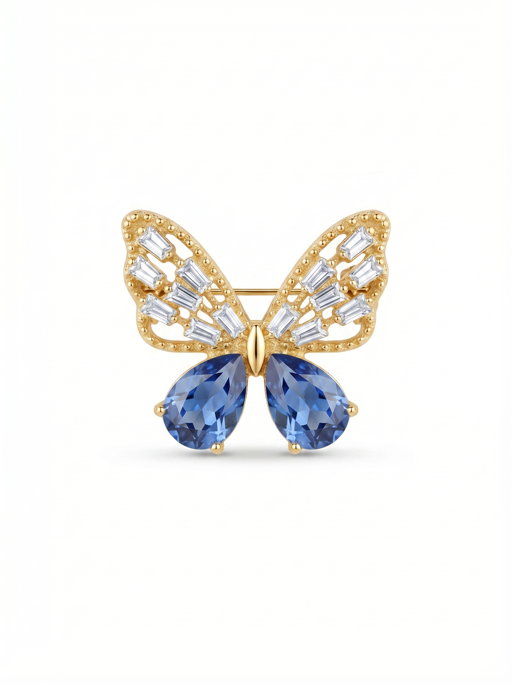 Prendedor Mariposa Dorada/Azul Cristales