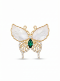 Prendedor Mariposa Dorada/Verde/Blanco Piedras