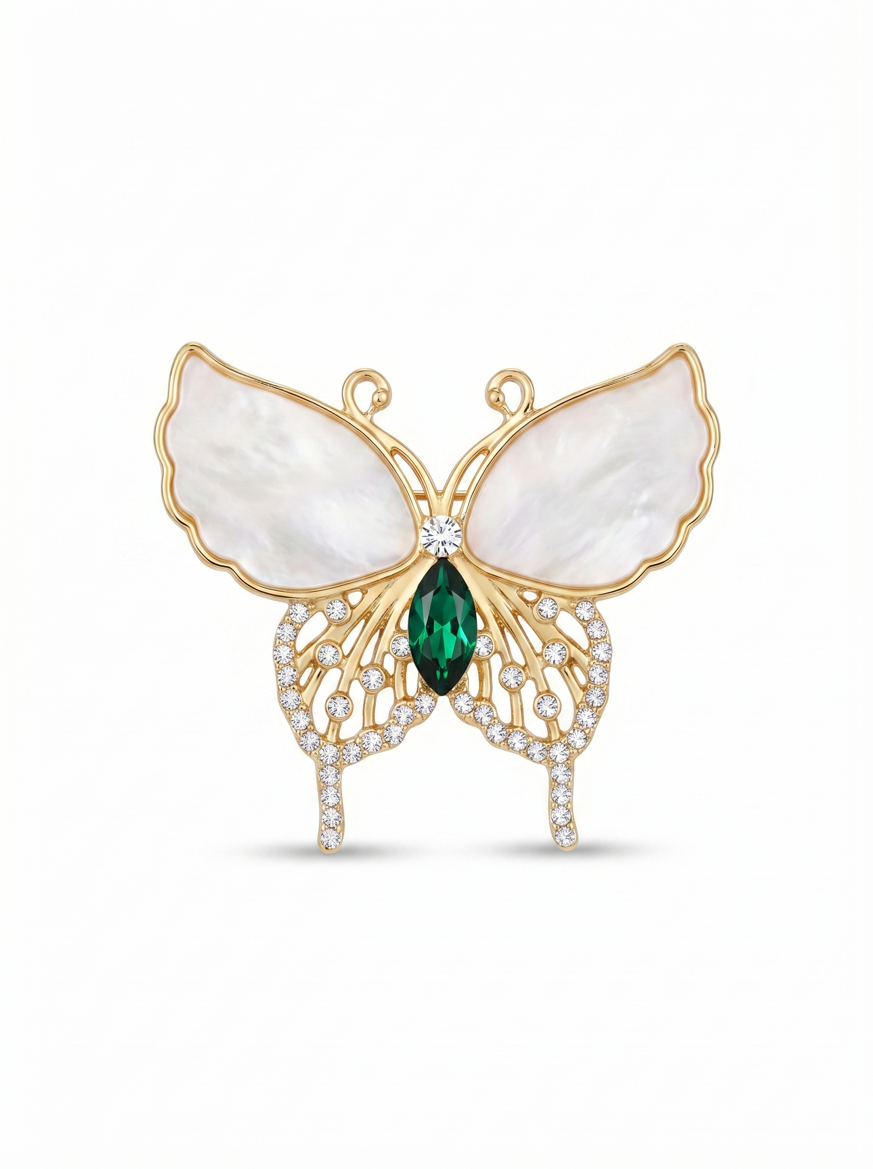 Prendedor Mariposa Dorada/Verde/Blanco Piedras