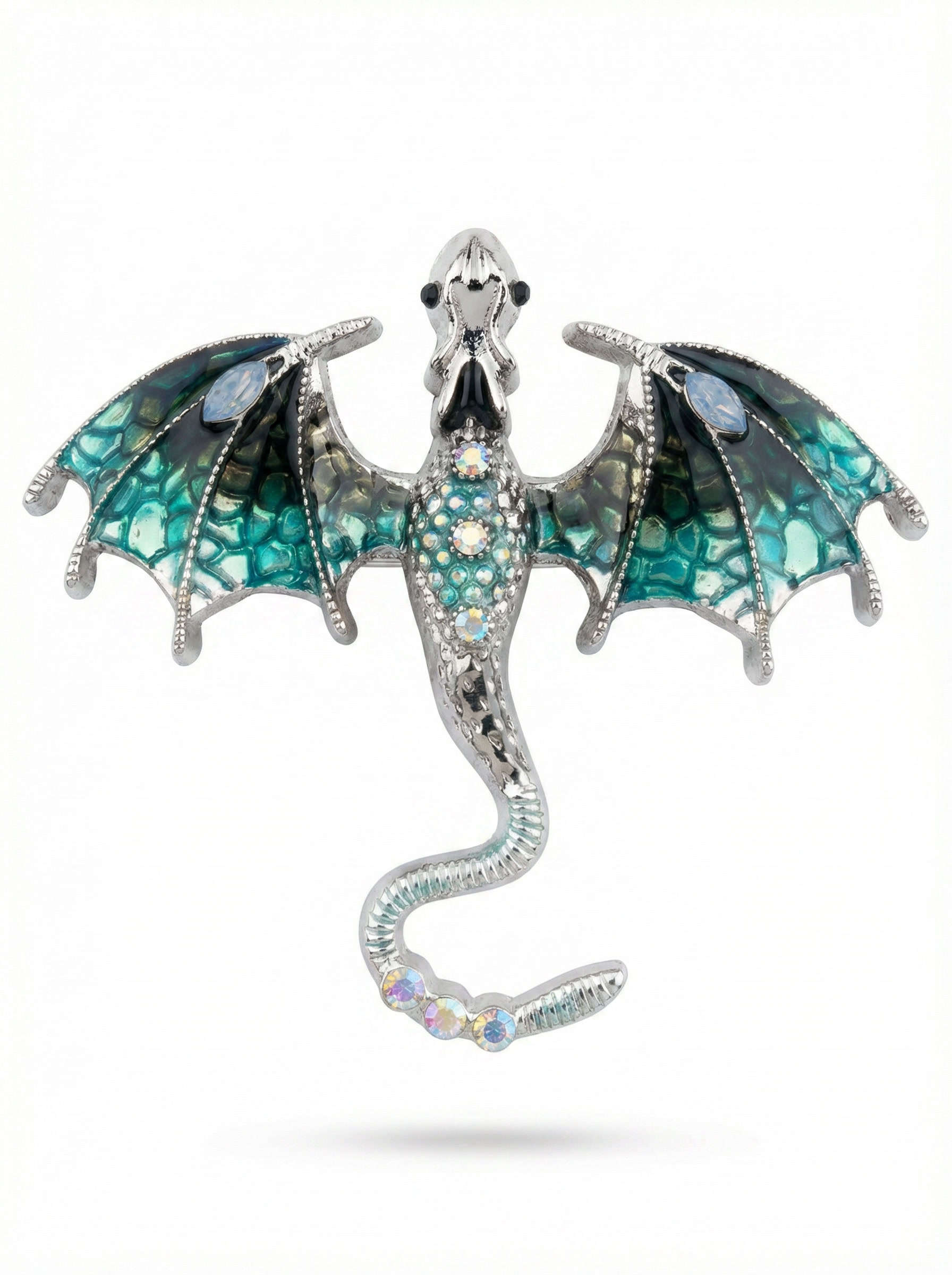 Prendedor Dragón Plateado/Azul/Negro