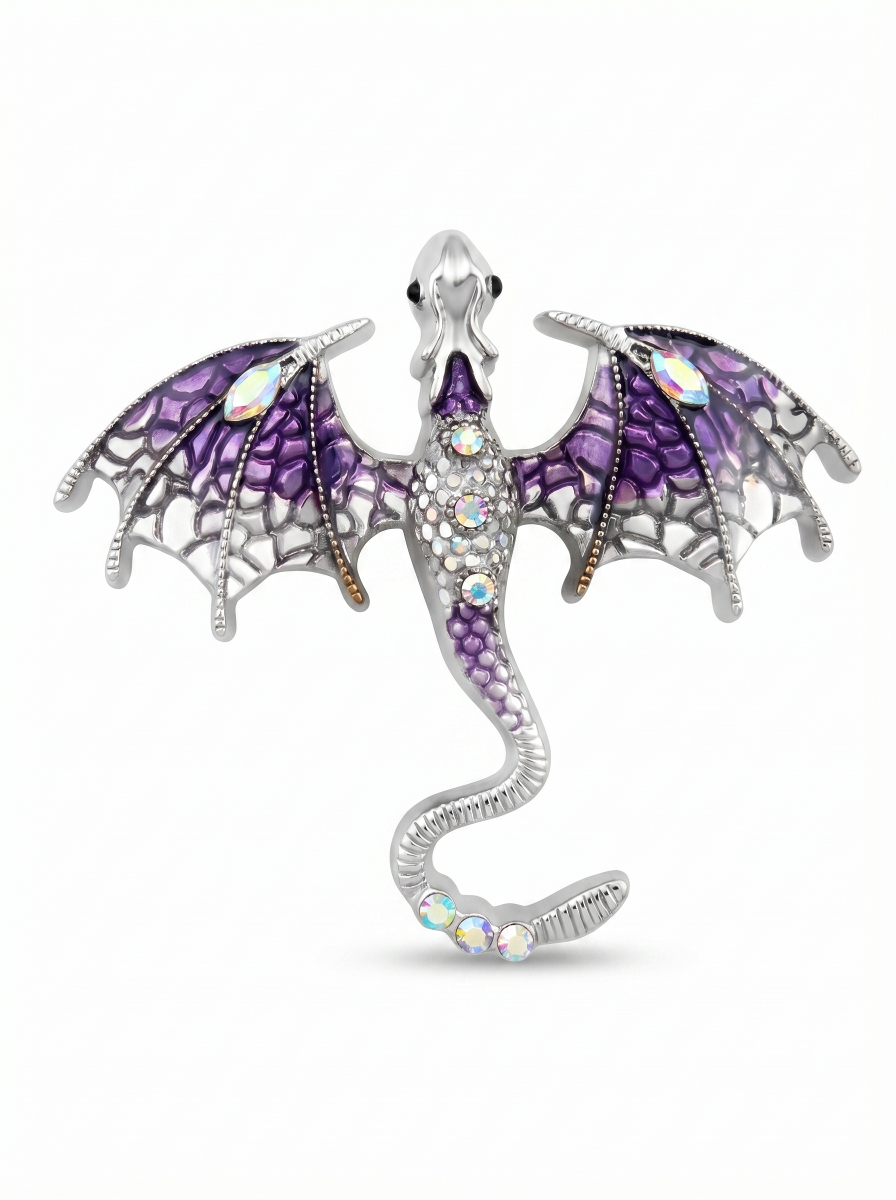 Prendedor Dragón Plateado/Morado