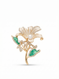 Prendedor Orquídea Blanca/Verde Piedras Perla