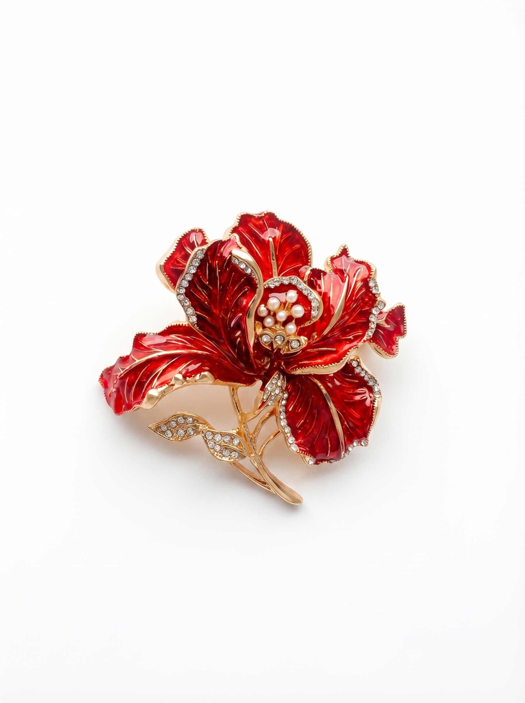 Prendedor Orquídea Roja Perlas