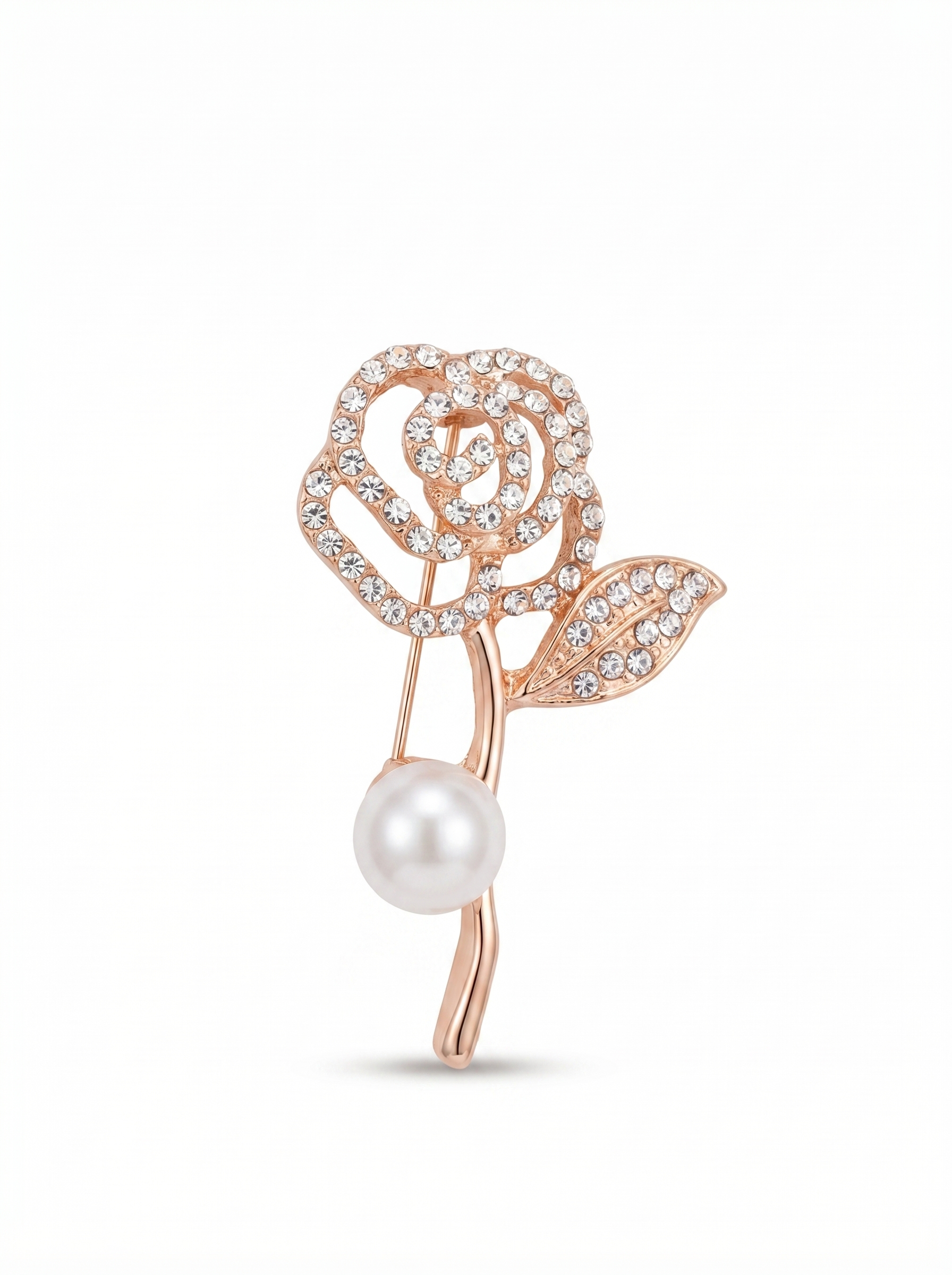 Prendedor Rosa Dorada Perla Piedras