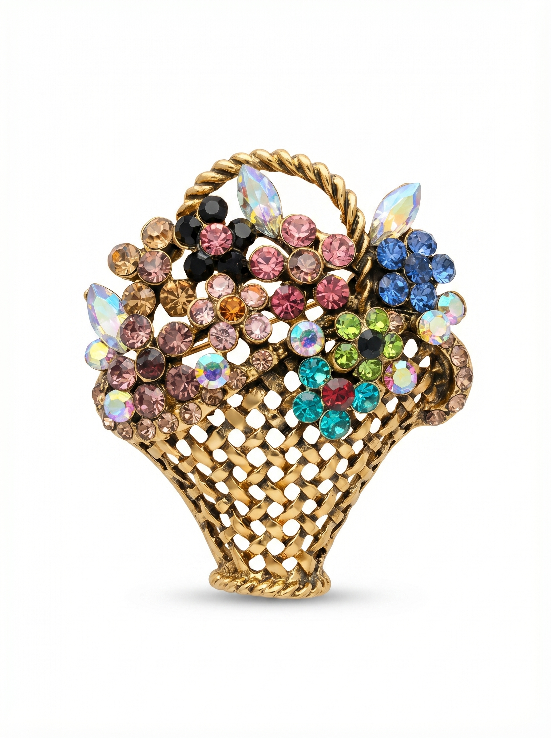 Prendedor Canasto de Flores Piedras