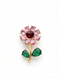 Prendedor Rosa Rosada/Verde Piedras