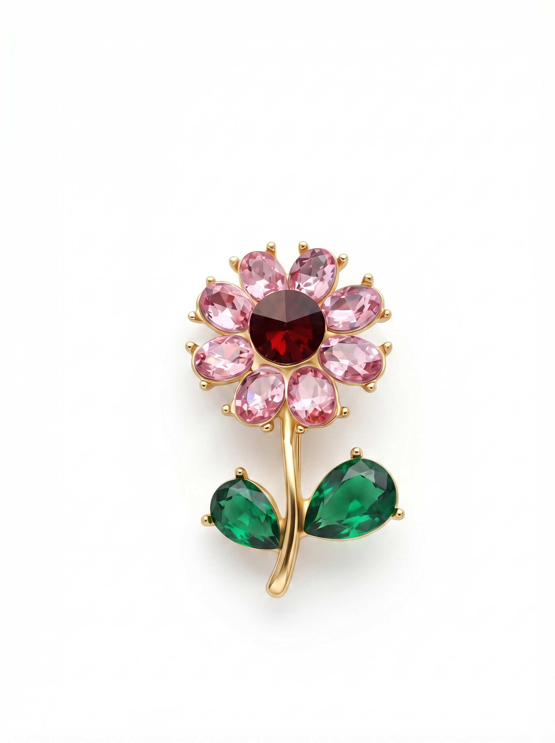 Prendedor Rosa Rosada/Verde Piedras