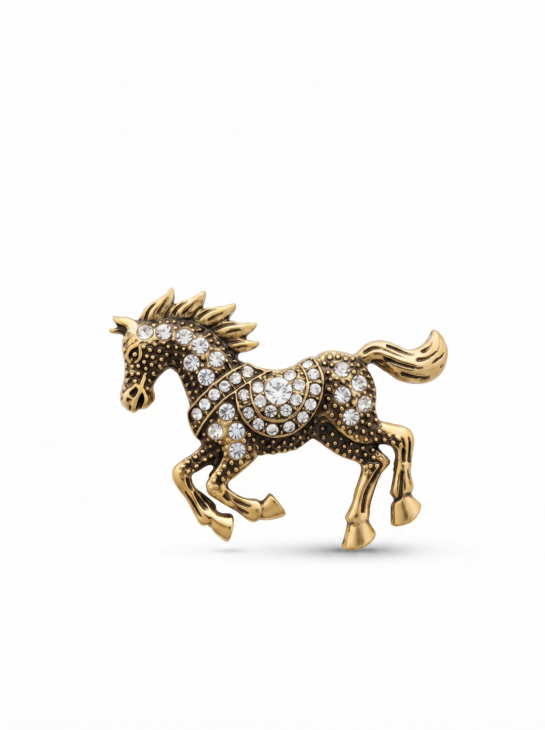 Prendedor Caballo Piedras Negro/Dorado
