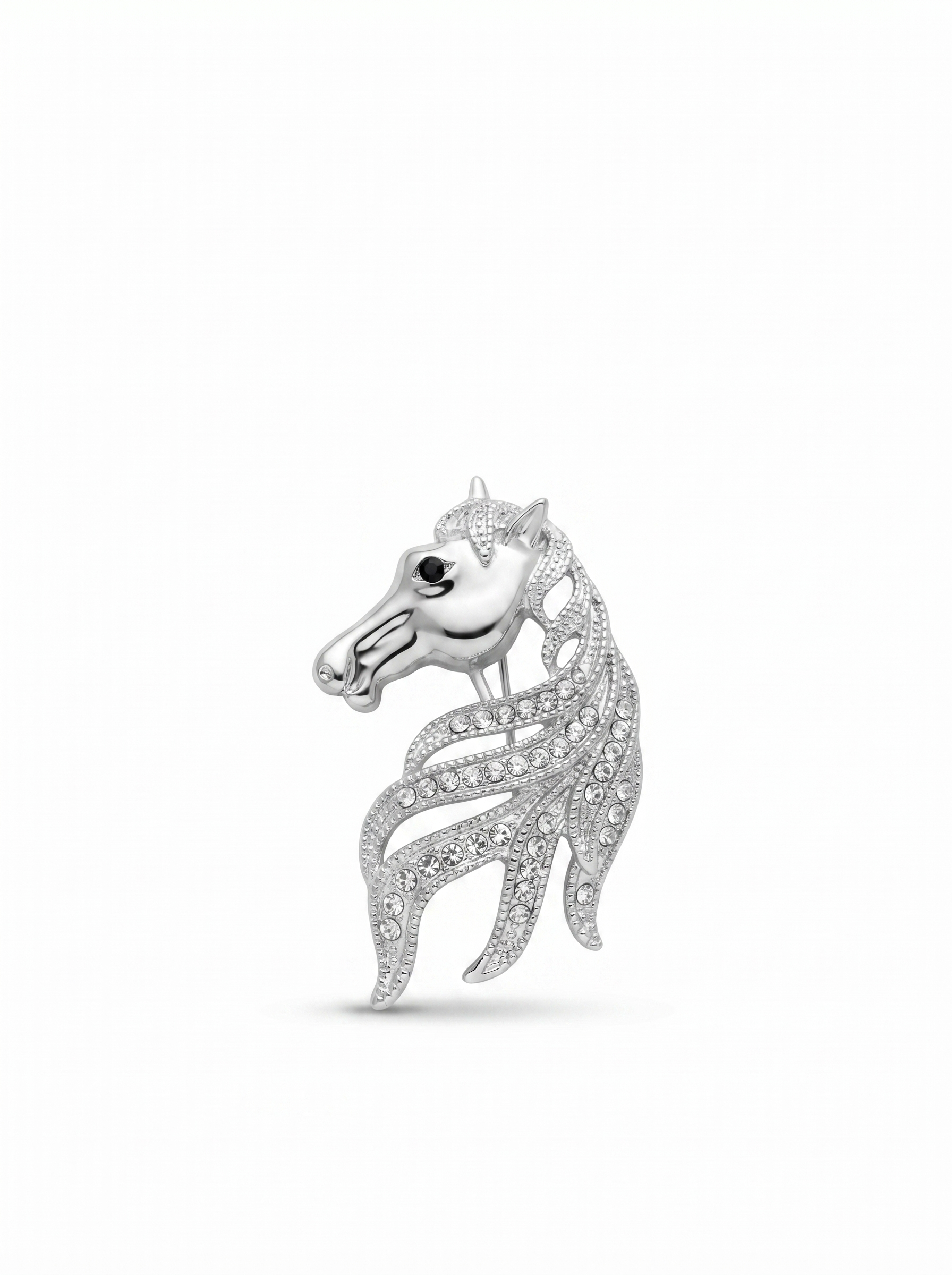 Prendedor Caballo Rostro Piedras Plateado