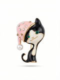 Prendedor Gato con Gorro Perla