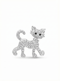 Prendedor Gato Piedras Plateado