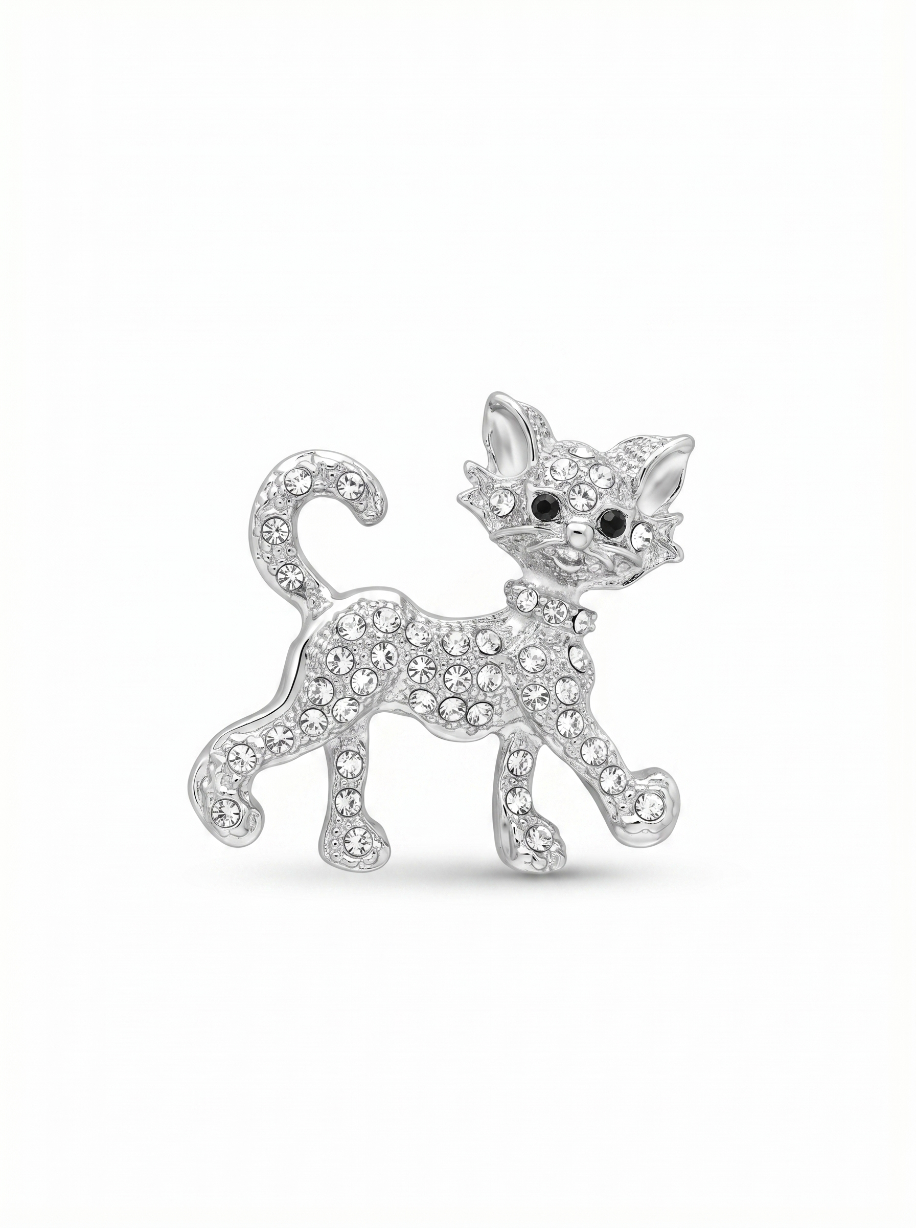 Prendedor Gato Piedras Plateado
