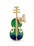 Prendedor Violín Mariposa Verde/Dorado