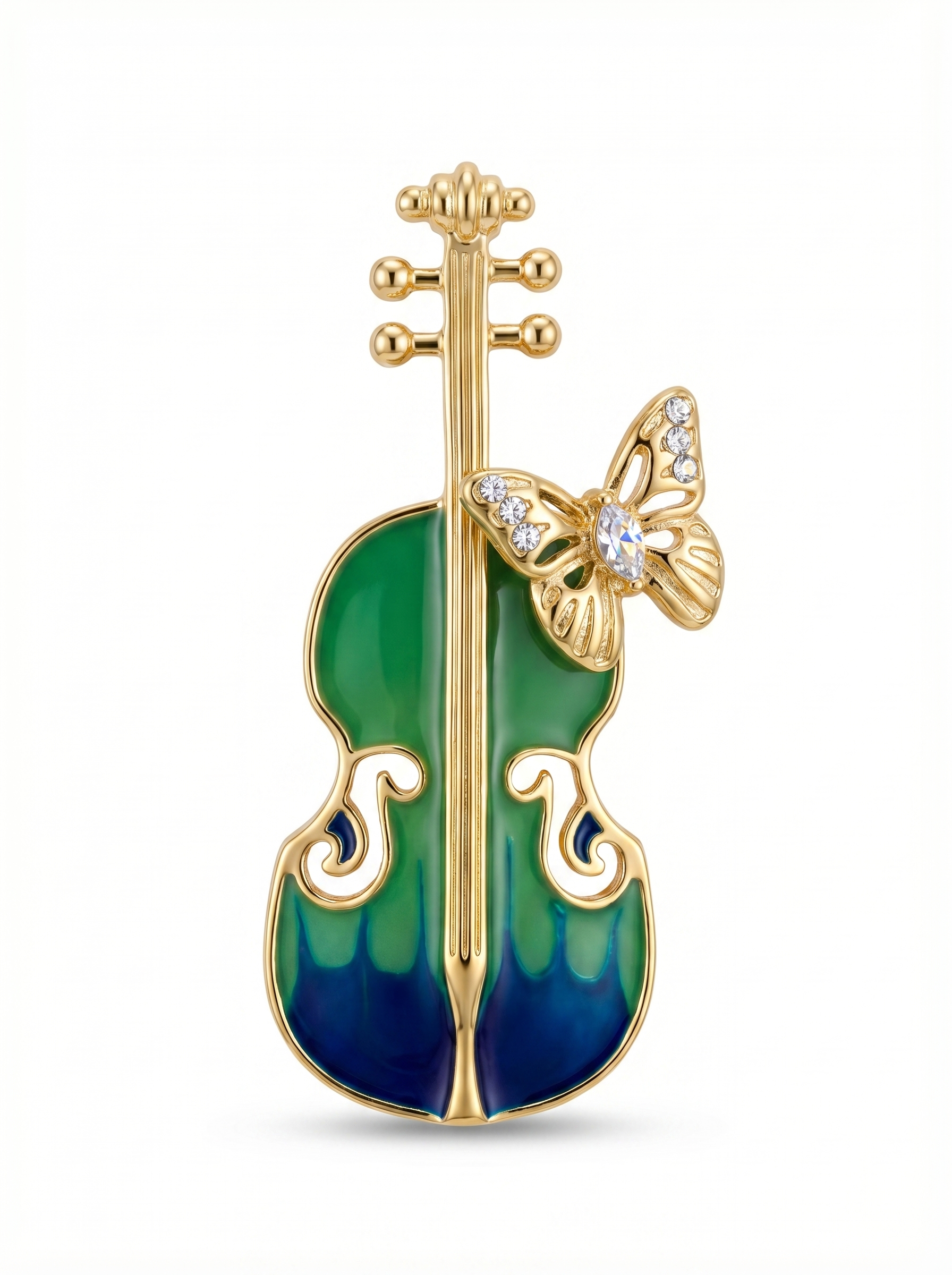 Prendedor Violín Mariposa Verde/Dorado