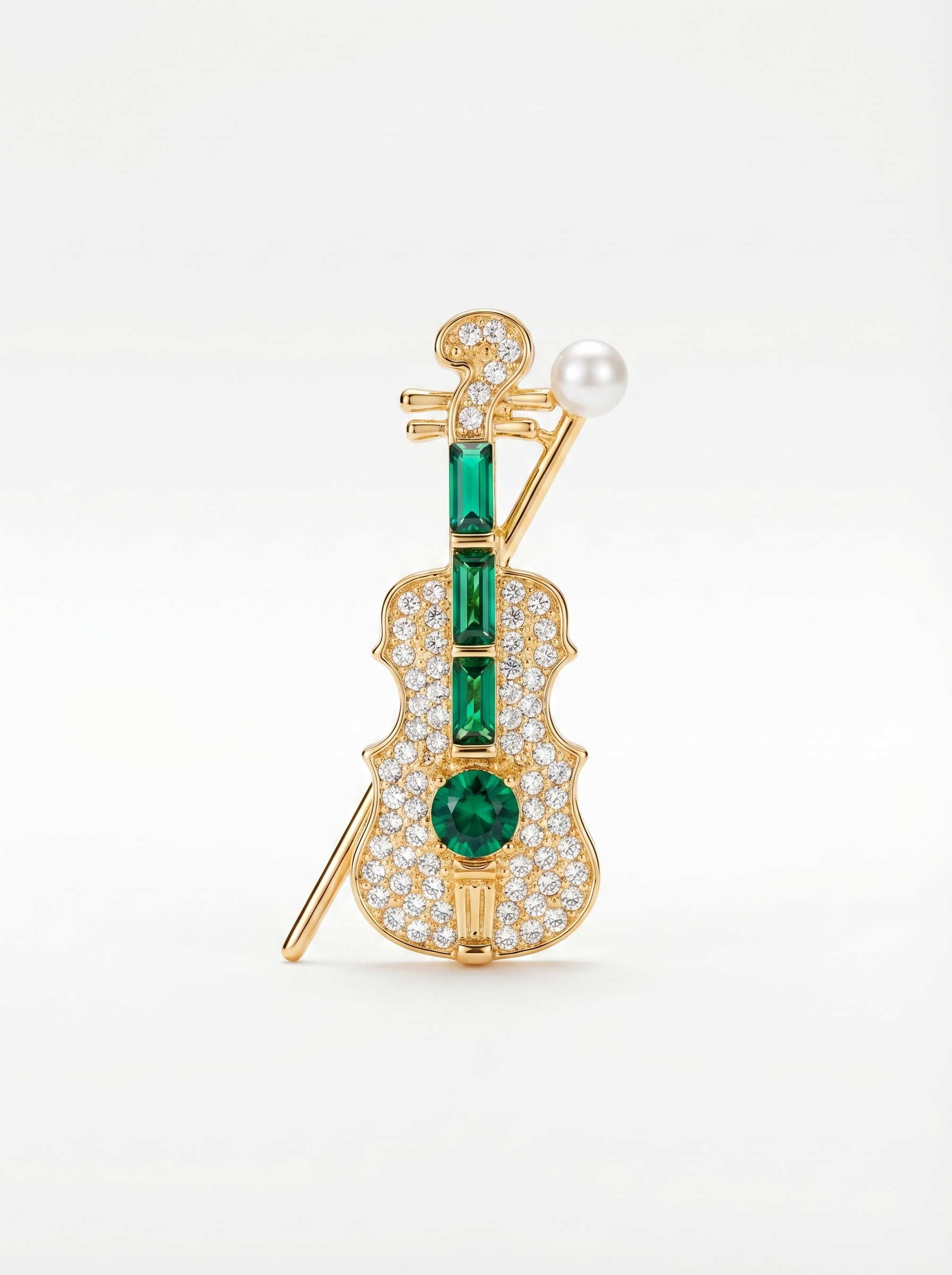 Prendedor Violín Dorado/Verde